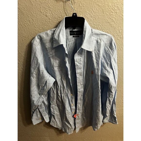 Ralph Lauren Men Size 16 32-33 Blue Shirt Classic Fit Long Sleeve Button Up - Picture 1 of 7